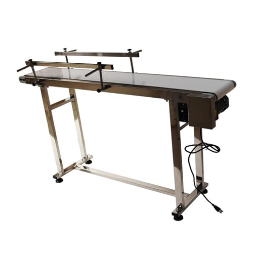 BEILOCKERY 53 inch PVC Belt Conveyor 7.9 inch Width Double Guardrails Stainless Steel Frames Belt Conveyor for Conveying Bottles Metal Plastic Bags Cartons 110V 60W