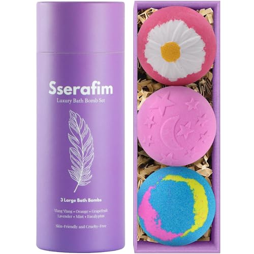 Luxury Bath Bomb Set 3 Large Bath Bombs for Relaxing Bubble Baths | Essential Oils Vegan & Cruelty-Free | Skin-Nourishing Spa Gift for Women Men & Kids
