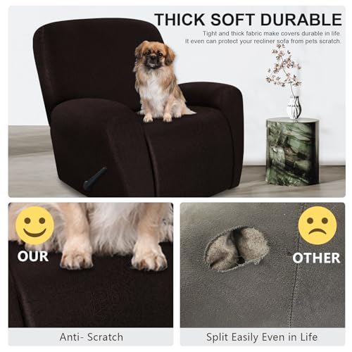 Image of ANARACHON Recliner Chair Covers Leather Look, 4 Pieces Recliner Covers Non Slip, Soft Slipcovers for Large Recliners, Furniture Protector Washable for Pets (1 Seater, 05 Chocolate)