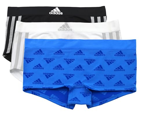 Image of adidas Underwear for Women, Seamless Boyshort Underwear Multipack, Pulse Blue Logo/White/Black Stripe, X-Large