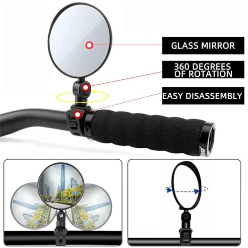 2 PCS Bike Mirror Set - Rear View Handlebar Mirrors for Bicycles - Adjustable 360° Rotatable Convex Mirrors for Enhanced Cycling Safety - Durable, Easy to Install for Road, Mountain, and Electric Bike - Image 3