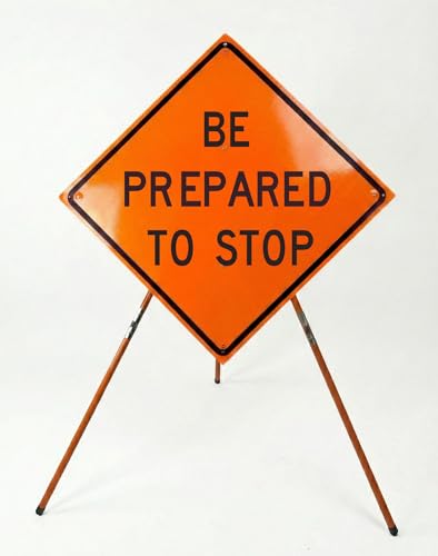 Traffic Roll-Up Sign Kit with Stand – 36 Inch Roll-Up Safety Sign & Portable Tripod Stand, High Visibility, Easy Setup (Be Prepared To Stop, Non-reflective)