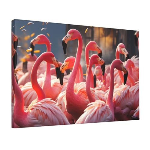 Toile murale moderne de flamants roses encadrée 30x45cm pour tableau de décoration