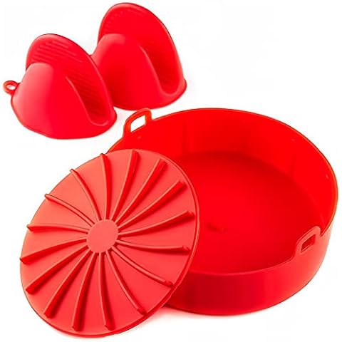 PRICELESS Silicone Pot - Food Safe Air fryers Oven accessories - Easy Cleaning Air fryer with 2 Oven Gloves- No More Harsh Cleaning - Food Safe Air reusable Air Fryer Basket (Red) Cover