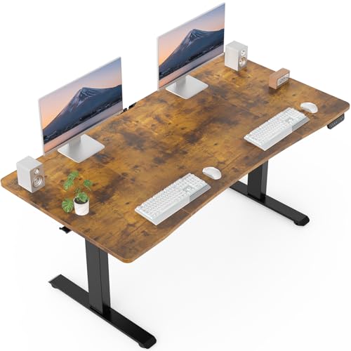 Image of Veken 63 x 28 Inch Electric Standing Desk with Adjustable Height, Sit to Stand Computer Table for Study, Work or Gaming, Home Office Desk Brown