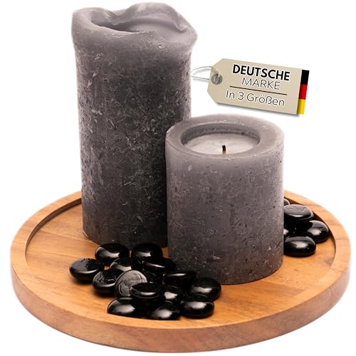 Plogis Plato grande de acacia – Posavasos para velas de hasta 18 cm de diámetro/Posavasos de madera 20 cm Bandeja redonda para velas de pilar, corona de advenza, plato decorativo de madera/soporte