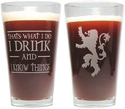 I Drink and I Know Things 16oz. Heavy Duty 360 Degree & Bottom Engraved Pint Glass/Beer Glass
