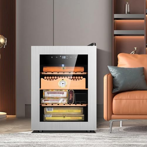 50L 電動シガーヒュミドール、70W 家庭用シガーキャビネット、300本用シガー、11〜18℃ 冷却温度制御、360° 空気冷却技術、二重ガラスドア、バー、オフィス、会議室用