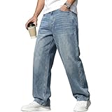 Muwodkdn Jean Baggy Homme Jeans Skater à Jambe Large Y2K Streetwear Vintage Mode Jeans Droite Loose Fit Pantalon en Denim avec Poches Hip Hop Pants Décontracté Bleu Clair S