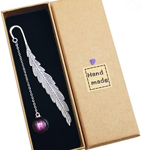 Toirxarn Birthday Constellation Metal Feather Bookmark, Luminous Pendant, is A Practical and Creative Gift for Readers,Women, Friends, Students. (Blue Scorpio)
