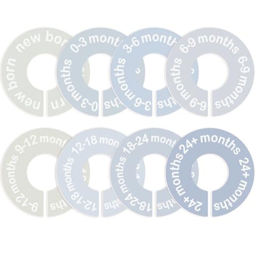 Image of cephira Baby Closet Dividers for Clothes 0-24 Months, 8 Pack mini Round Size Markers, Double-Sided, Fits Most Rods, Blue Nursery Clothing Organizer & Wardrobe Decor