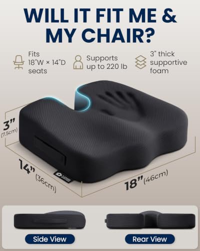 Image of 5 STARS UNITED Seat Cushion - Memory Foam Chair Cushion for Tailbone Pain Relief - Ergonomic Support for Coccyx, Sciatica & Butt - Office, Desk & Gaming Chair, Car Seat, Wheelchair, Airplane, Black