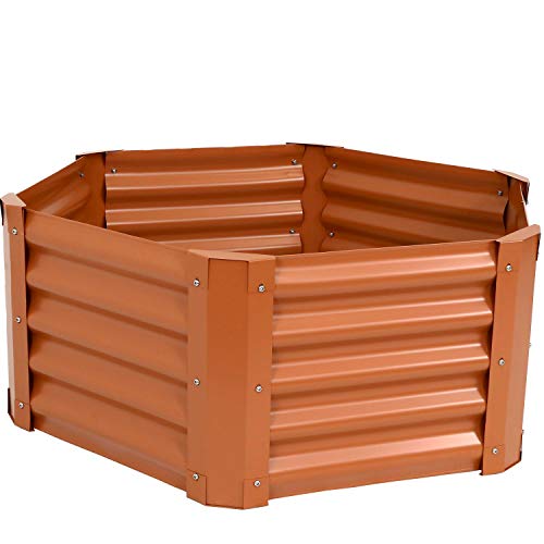 Sunnydaze 41" Hexagon Steel Raised Garden Bed Kit - Metal Planter For Plants, Flowers, Vegetables And Herbs - Brown #TOP8