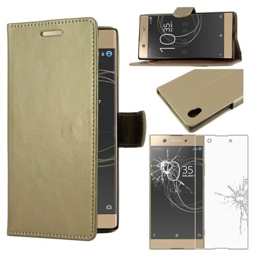 ebestStar - kompatibel med Sony Xperia XA1 Ultra Case XA1 Ultra/Dual (2017) plånboksfodral PU-läder flip fodral med korthållare, guld + härdat glas [Telefon: 165 x 79 x 8,1 mm, 6,0'']