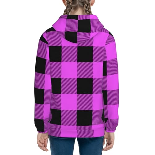 Purple Black Buffalo Plaid Kids Pullover Hoodies Boys Sweatshirts Girls Athletic Clothes with Pocket4