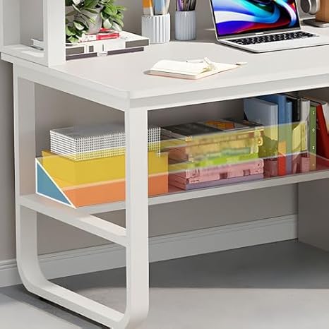 (en:Modern Home Office Desk Chair Set, Rectangular Study Table with 3-Drawer and Storage Shelves, Wheeled Chairs Computer Desk Work Table, Grey, 39.5 L x 19 W x 56.5 H)