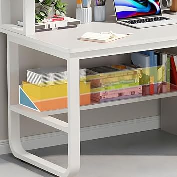 (en:Modern Home Office Desk Chair Set, Rectangular Study Table with 3-Drawer and Storage Shelves, Wheeled Chairs Computer Desk Work Table, Grey, 39.5 L x 19 W x 56.5 H)