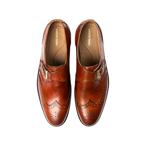 Men's Dress Shoes | Genuine Leather Shoes for Men Single Monkstrap Plain Toe Design Dress Boots Rubber Sole2