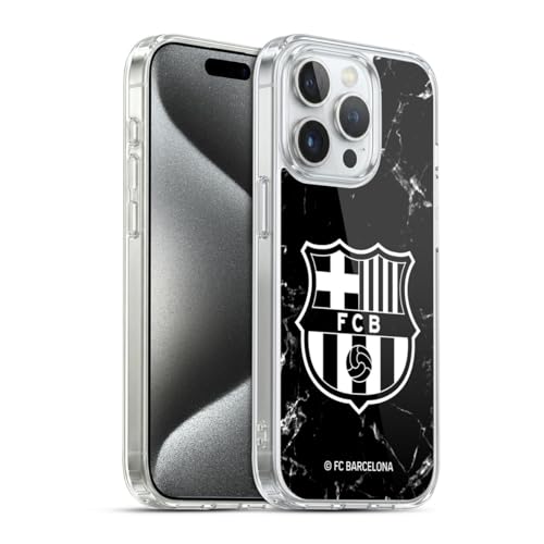 Head Case Designs sous Licence Officielle FC Barcelona Noir Marble Crête Modèles Coque en Gel Doux Compatible avec Apple iPhone 15 Pro