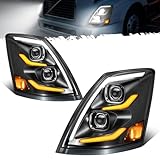 Partsam LED Headlights Assembly Compatible with VNL VN 2004-2017, DOT Approved with Start Animation High/Low Beam Sequential Turn Signal DRL Marker Lights, IP67 6500K