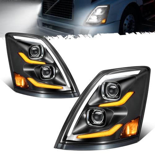 Partsam LED Headlights Assembly Compatible with VNL VN 2004-2017 DOT Approved with Start Animation High/Low Beam Sequential Turn Signal DRL Marker Lights IP67 6500K