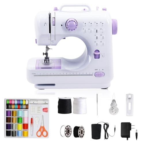 GraceGlow Nähmaschine für Anfänger, Elektrische Nähmaschine Kleine, 12 Stichprogrammen Handnähmaschine Mini Sewing Machine,Tragbare Nähmaschinen mit LED-Licht, Fußpedal & Nähset