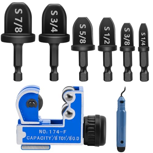 WADEO Copper Pipe Cutter Expander Drill Bit Tools Set, Swaging HVAC Deburring Kit for Copper, Air Conditioner Repairing Swage Tool