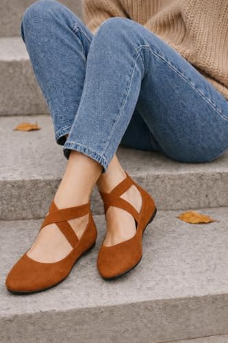 Image of EMMA NEW YORK Ankle Strap Flats for Women, Women Flat Ballerina Shoes, Women's Ballet Flats with Strap