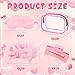 Hoteam 24 Pcs Galentine Spa Party Favors Supplies 6 Spa Headband 6 Plush Sleep Eye Mask 6 Hair Claw Clips 6 Clear Cosmetic Bags for Adult Sleepover Slumber Party Valentine Gift(Pink)