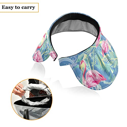 Hussrity Sun Visor Hat For Women Wide Brim Sun Hat Roll-Up Summer Uv Protection Beach Hat Breathable, Tropical Pink Flamingo #TOP3