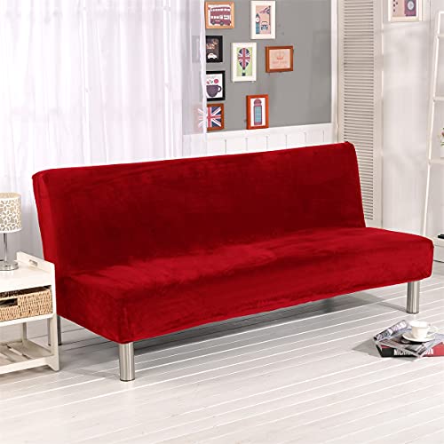 red sofa slipcover - Thick Plush Futon Cover Stretch Armless Sofa Bed Slipcover Soft Couch Sofa Cover Futon Slipcover (Red)