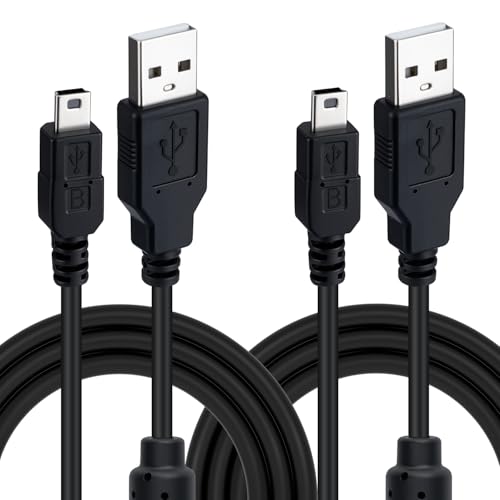 Mcbazel 2pcs Cable de Carga PS3 Mini USB 3M,Cable de Conexión y Carga USB-A a USB Mini para Dispositivos Puerto Mini USB Mando de PS3, Disco Duro Externo, Micrófono - Negro