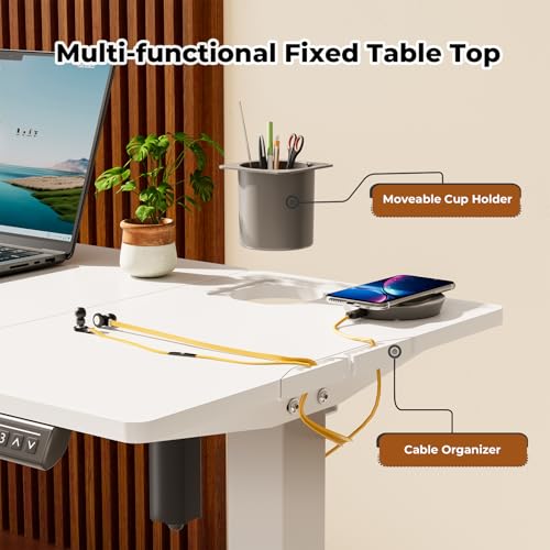 Image of JOY worker Electric Drafting Table, 40x20 inch Height Adjustable Standing Art Desk, Drawing Workstation with 0‑90 Tiltable Surface, Cup Holder & Cable Management for Artist Craft Home Studio, White