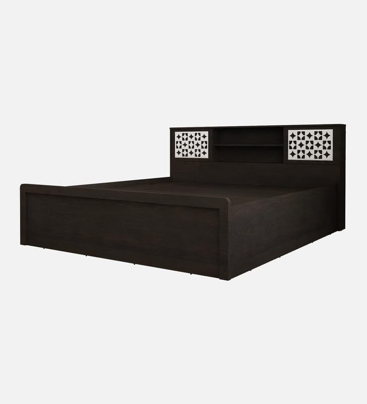 Image of Ward Modular King Size Box Bed with Storage | Engineered Wood | Lyon Teak & White Finish | Spacious & Sturdy | Easy Knock-Down Assembly