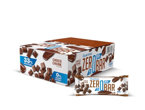 Quamtrax Nutrition - Zero QBar 60g x 12 uds - Choco Chunk - Alto en proteínas, sin azúcares añadidos y sabor delicioso