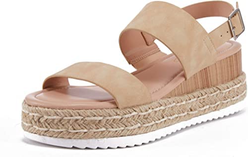 LAICIGO Women's Platform Wedge Espadrilles Ankle Buckle Strap Open Toe Sandals
