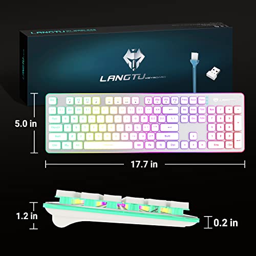 Langtu W1 Wireless Gaming Keyboard, Rechargeable 2.4G Rainbow Backlit Led Keyboard With Metal Panel, 104 Keys Wireless Computer Keyboard For Windows, Laptop, Desktop, Office #TOP5