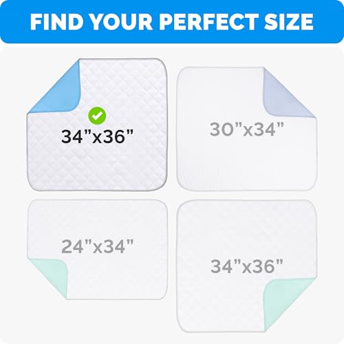 HYGIENX Reusable Bed Pads, 34”x36” 2 Pack, 4 Layers Waterproof Underpad Soft Absorbent Cotton Breathable Incontinence Pad Washable Quick Dry Mattress Cover Quilted Nursing Protector, Bed Sofa Kid Dog by Canadian Linen - Image 7