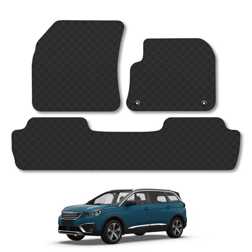 Peugeot 5008 (2017-2024) Rubber Car Mats Accessories Tailored Fit Compatible Accessory Waterproof Protection Non-Slip Floor Mats Full Coverage Durable Front Rear Set Coverage with Clips