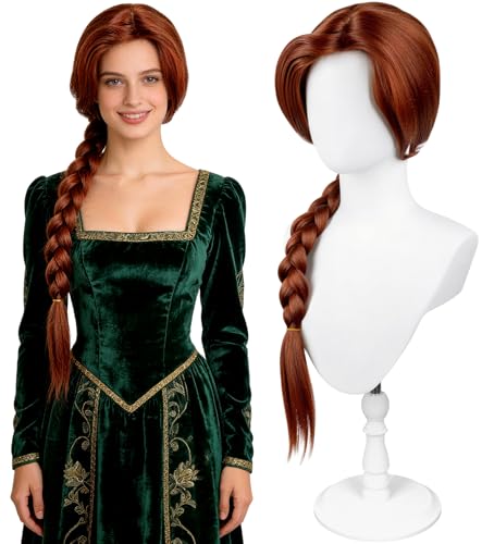 ASINWIN Red Brown Braided Cosplay Wig Long Synthetic Costume Hair