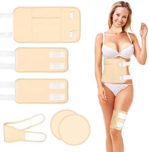 Castor Oil Pack Wrap, 6 Pcs Reusable Castor Oil Pack Kit, Castor Oil Compress with Adjustable Elastic Strap for Waist Neck Shoulder Leg