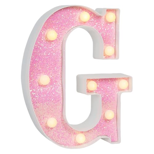 Image of Pink Glitter Marquee Light Up Letters, Battery Operated LED Letter Lights Signs for Pink Birthday Party Table Decorations, Wall Decor for Girls Bedroom, Initial Letter G with Warm White Lights