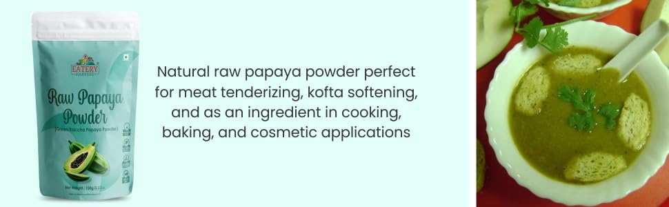 EATERY HARVEST Raw Papaya Powder, 100g, Green, Natural Food Tenderizer for Meat and Kofta, Cooking and Baking Ingredient - Image 6 thumbnail
