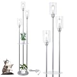 HMVPL Modern Floor Lamps for Living Room, Silver Floor Lamp for Bedroom with Acrylic Shelves, 3-Light Chrome Standing Lamp with Glass Shades, On/Off Foot Switch, Tall Lamp for Corner Office (66')