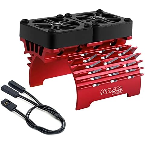 ARRAROWN 40mm Twin RC Fans Surpass Hobby 1/5 16000 RPM RC Motor Cooling Fans w/Metal Heatsink for Diameter 55-58mm Motor Compatible with 1/5 1/6 Scale RC Car Truck-Red Cover