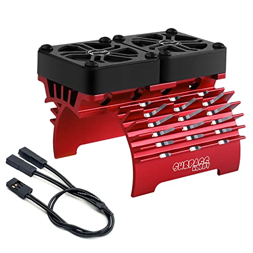 40Mm Twin Rc Fans Surpass Hobby 1/5 16000 Rpm Rc Motor Cooling Fans W/Metal Heatsink For Diameter 55-58Mm Motor Compatible With 1/5 1/6 Scale Rc Car Truck-Red #TOP22