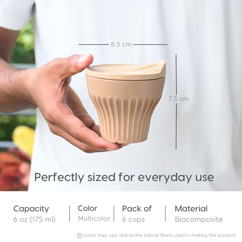 Image of Eha Earth Friendly Rafter Coffee Mug with Lid | Tea Cup Set | 175 ml | Made with Rice Husk | Microwave Safe Mugs for Gifting | 6 Unit | Multicolor