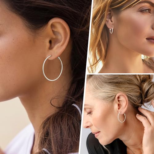 Image of DAILY VIBES Simple Big Thin Hoop Earrings for Women Trendy, 3 Pairs | 925 Sterling Silver Post Large Hoops, 14K Gold or Silver Plated Loop, Hypoallergenic Hoop Earrings Set