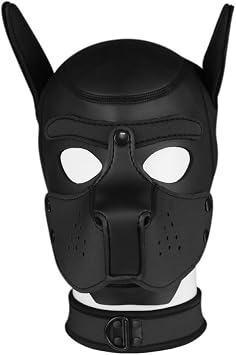 Neoprene K9 Puppy Hood Dog Muzzle Mask Pup Hood Halloween Mask Black, Mask with Collar