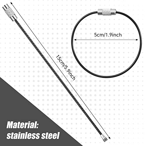 200 Pcs Stainless Steel Wire Keychains Cable Black Key Rings Luggage Tag Loops Key Keeper 4 Mm Twist Barrel (5.91 Inch Long) #TOP2